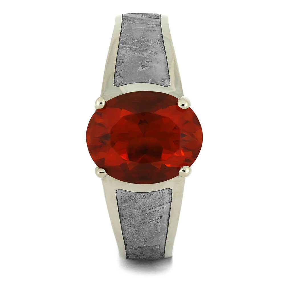 Cathedral Fire Opal Engagement Ring with Meteorite in White Gold-4338 - Jewelry by Johan
