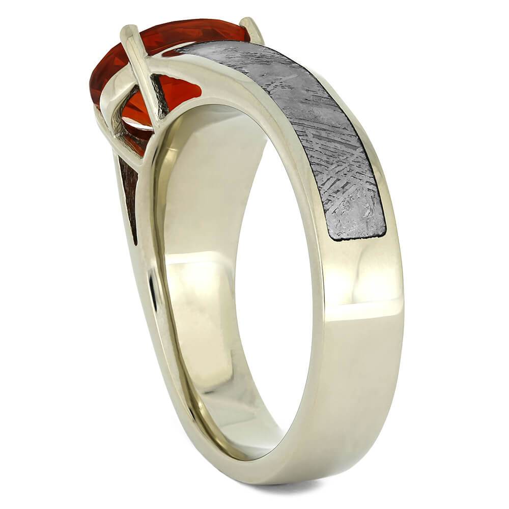 Cathedral Fire Opal Engagement Ring with Meteorite in White Gold-4338 - Jewelry by Johan