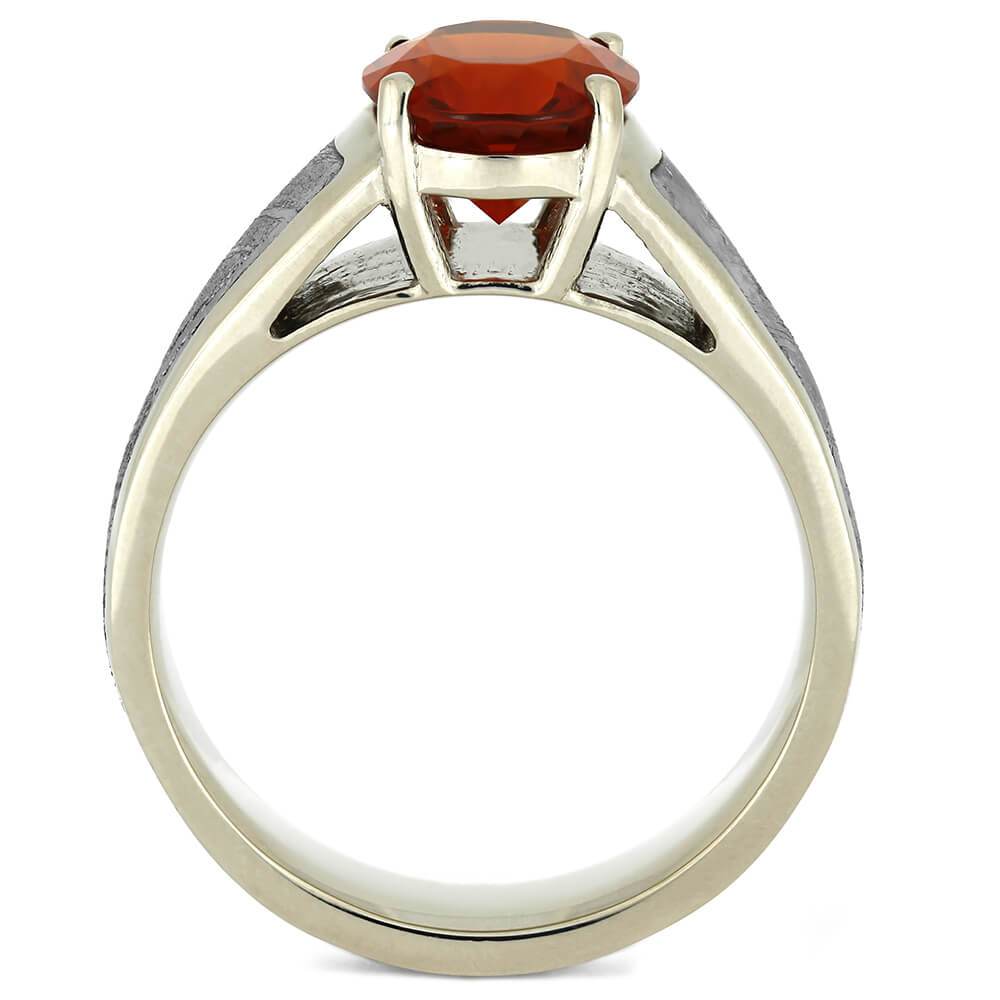 Cathedral Fire Opal Engagement Ring with Meteorite in White Gold-4338 - Jewelry by Johan