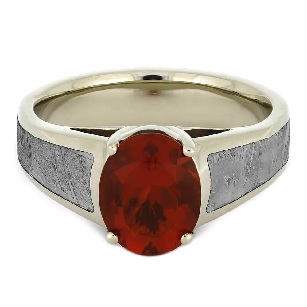 Cathedral Fire Opal Engagement Ring with Meteorite in White Gold-4338 - Jewelry by Johan