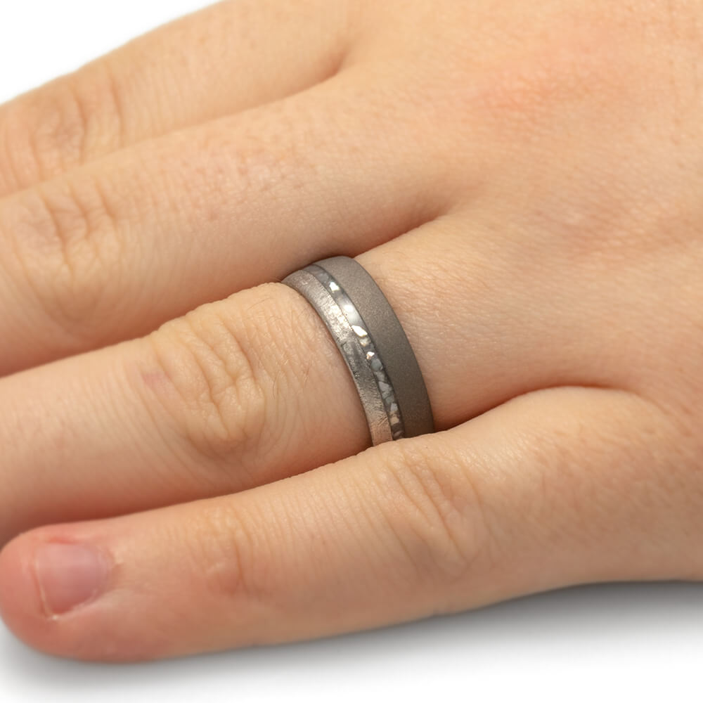 Meteorite and Pearl Wedding Band