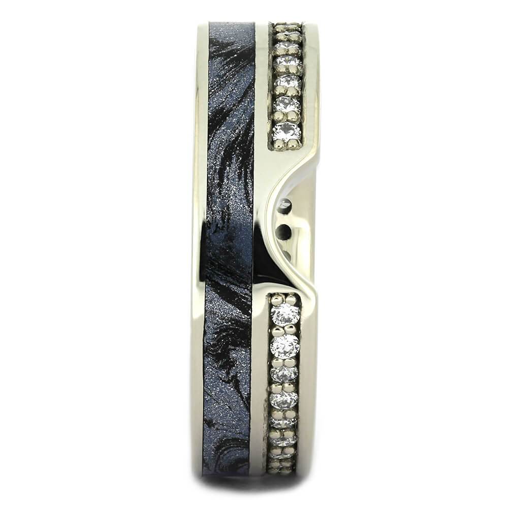 Diamond Contour Wedding Band with Cobaltium Mokume in White Gold-4349 - Jewelry by Johan