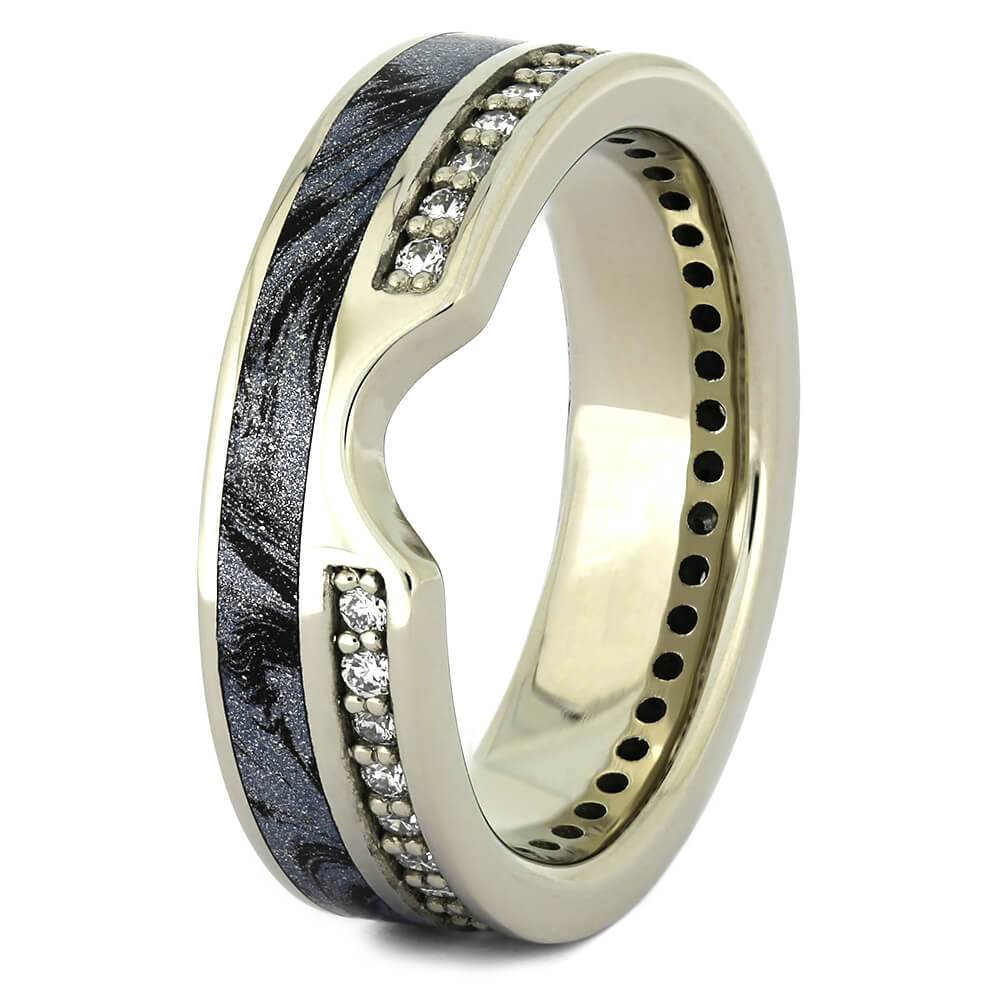 Diamond Contour Wedding Band with Cobaltium Mokume in White Gold-4349 - Jewelry by Johan