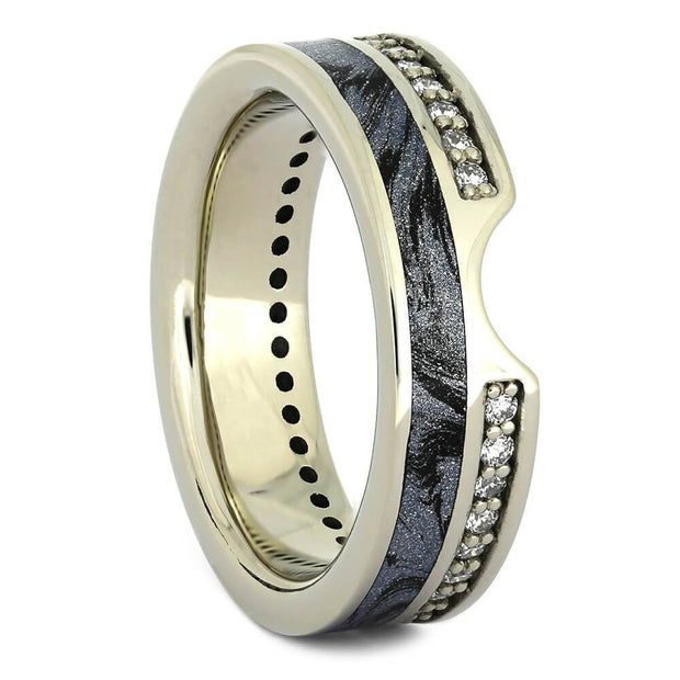 Diamond Contour Wedding Band with Cobaltium Mokume in White Gold-4349 - Jewelry by Johan