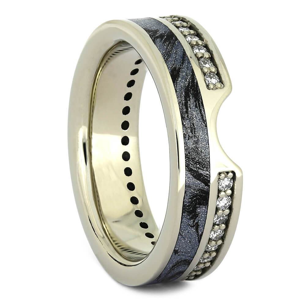 Diamond Contour Wedding Band with Cobaltium Mokume in White Gold-4349 - Jewelry by Johan