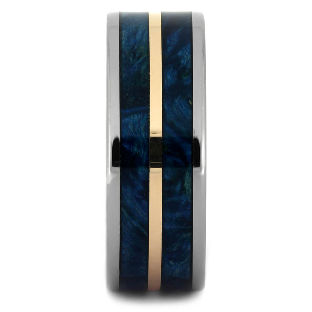 Blue Box Elder Burl Wood Wedding Band in Titanium with Copper Pinstripe-4353 - Jewelry by Johan