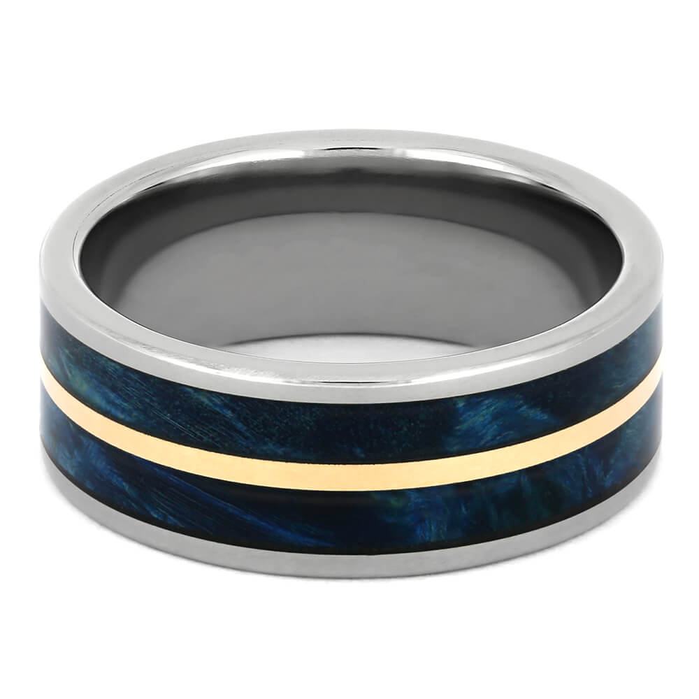 Blue Box Elder Burl Wood Wedding Band in Titanium with Copper Pinstripe-4353 - Jewelry by Johan