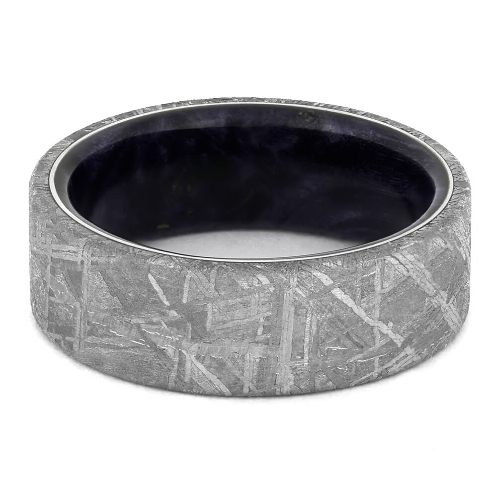 Men's Meteorite Wedding Band with Purple Box Elder Burl Sleeve-4354 - Jewelry by Johan