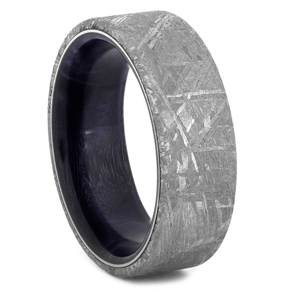 Men's Meteorite Wedding Band with Purple Box Elder Burl Sleeve-4354 - Jewelry by Johan
