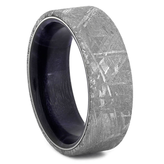 Men's Meteorite Wedding Band with Purple Box Elder Burl Sleeve-4354 - Jewelry by Johan
