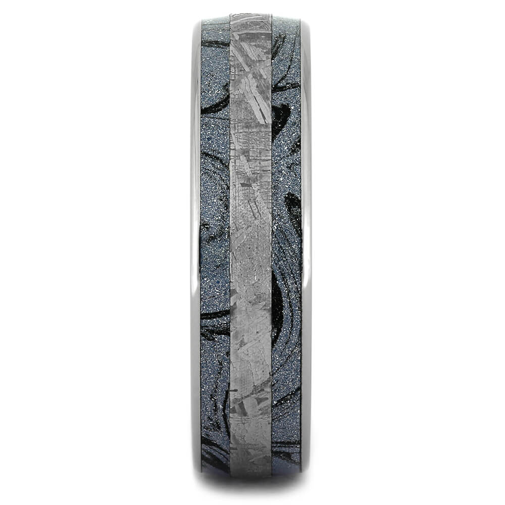 Blue Wedding Band with Gibeon Meteorite and Mokume-4358 - Jewelry by Johan