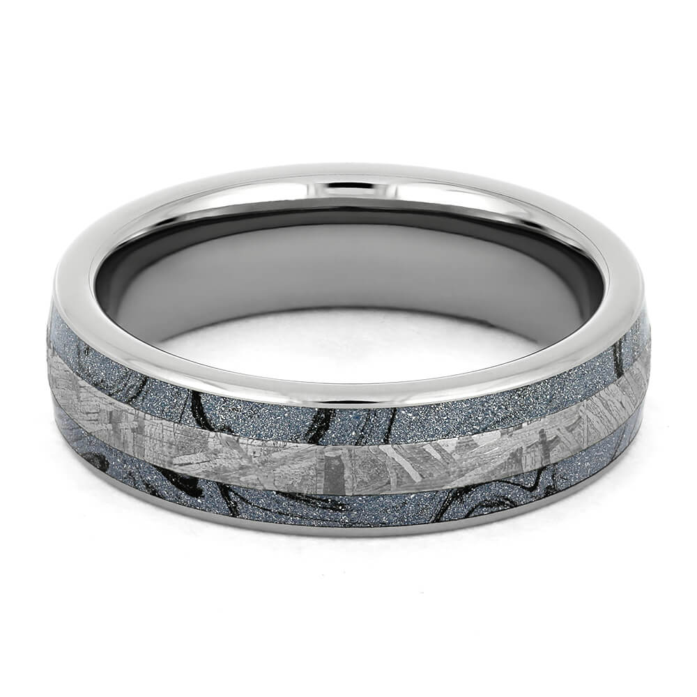Blue Wedding Band with Gibeon Meteorite and Mokume-4358 - Jewelry by Johan