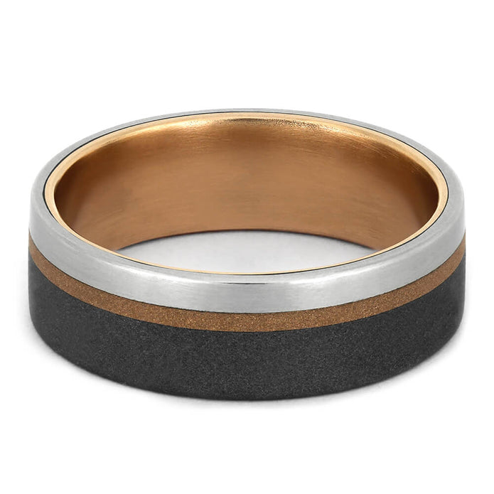 Rose Gold and Titanium Wedding Band, Mixed Metals Wedding Ring-4359 - Jewelry by Johan