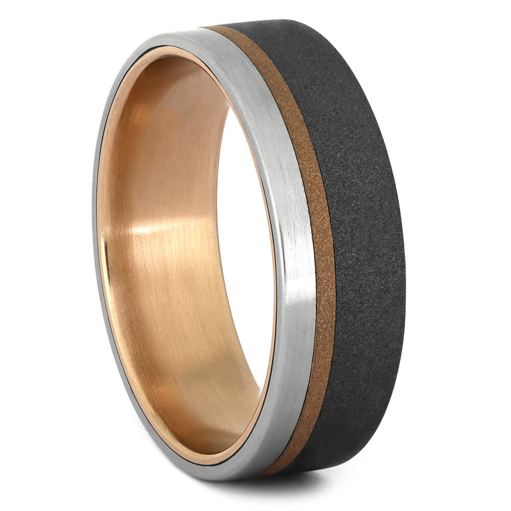Rose Gold and Titanium Wedding Band, Mixed Metals Wedding Ring-4359 - Jewelry by Johan