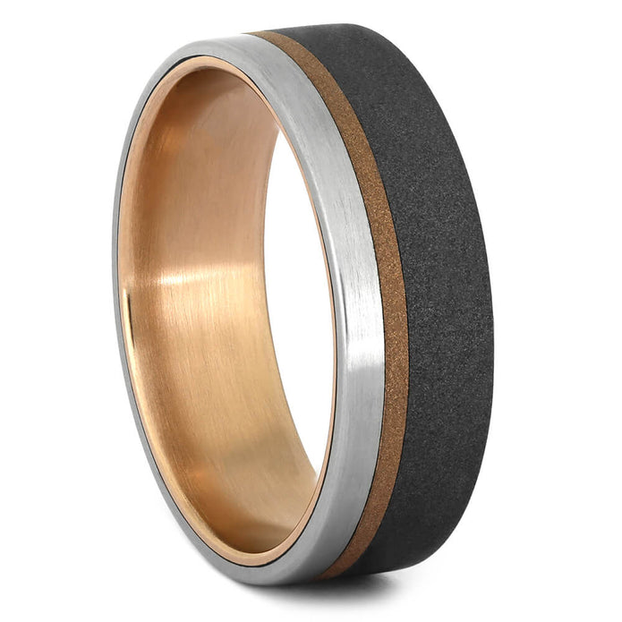 Rose Gold and Titanium Wedding Band, Mixed Metals Wedding Ring-4359 - Jewelry by Johan