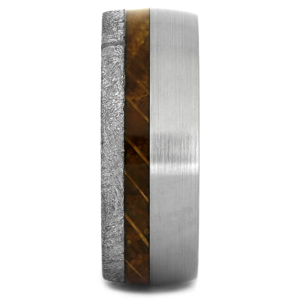 Whiskey Barrel Wood Wedding Band with Gibeon Meteorite-4367 - Jewelry by Johan