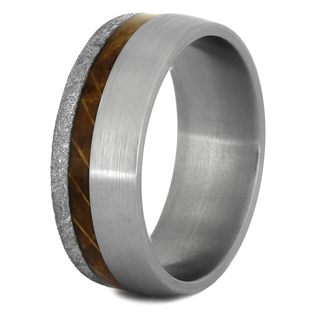 Whiskey Barrel Wood Wedding Band with Gibeon Meteorite-4367 - Jewelry by Johan