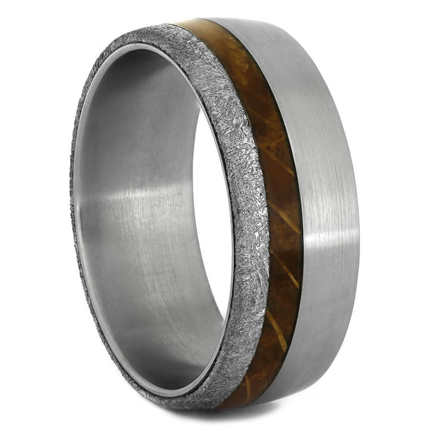 Whiskey Barrel Wood Wedding Band with Gibeon Meteorite-4367 - Jewelry by Johan