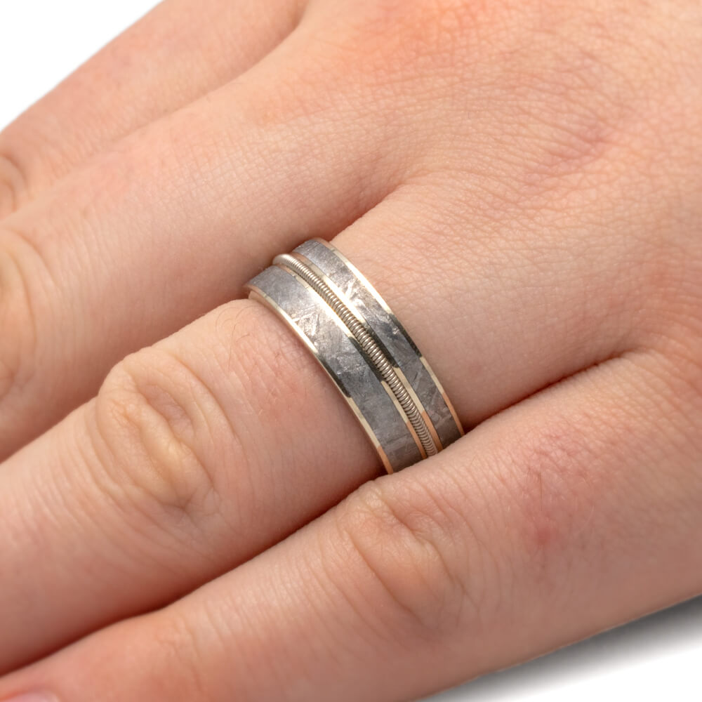 Cello String Ring with Gibeon Meteorite in White Gold-4369 - Jewelry by Johan
