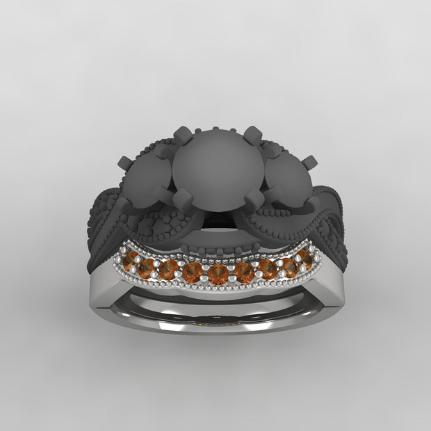 Custom Shadow Band with Topaz in White Gold-4370 - Jewelry by Johan