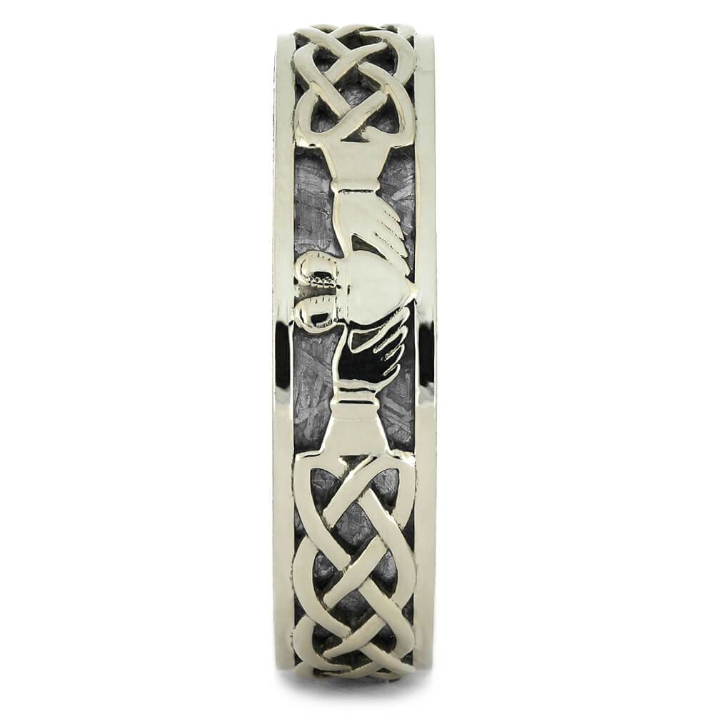 Men's Claddagh Ring in White Gold with Gibeon Meteorite-4372 - Jewelry by Johan