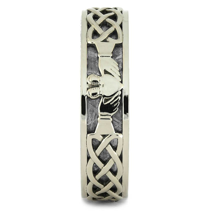 Men's Claddagh Ring in White Gold with Gibeon Meteorite-4372 - Jewelry by Johan