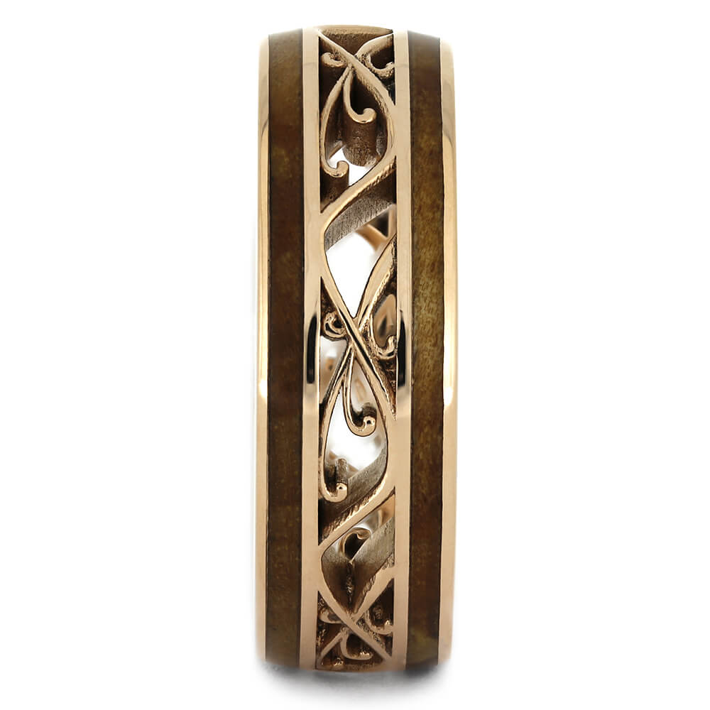 Rose Gold Filigree Wedding Band with Cherry Wood