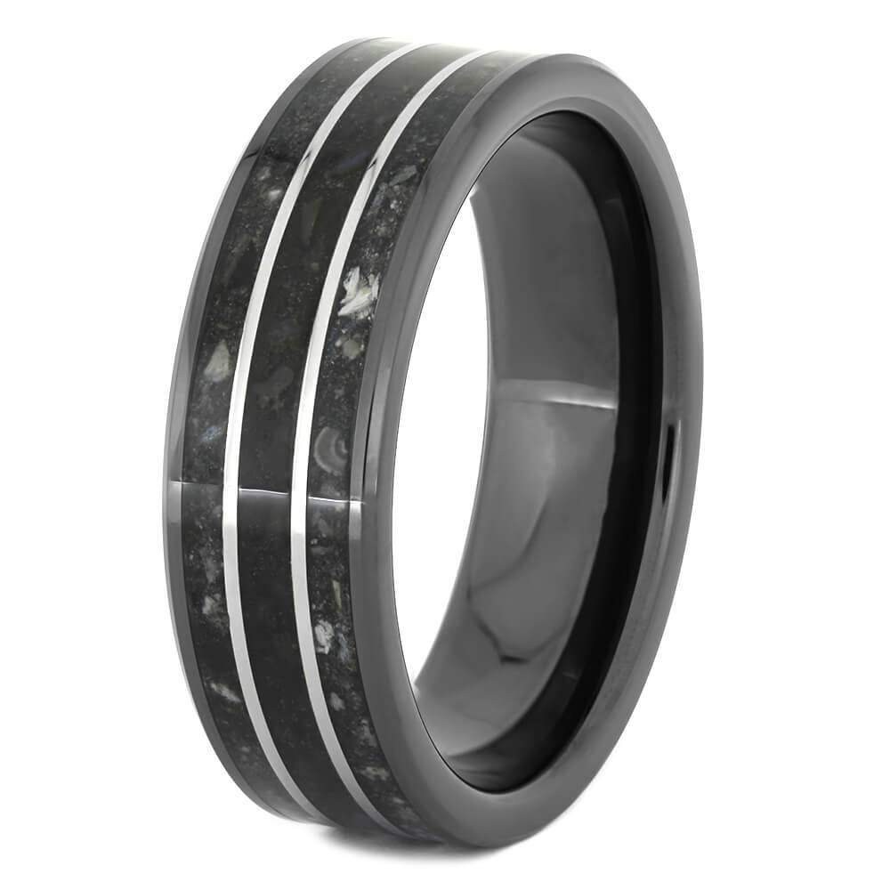 Memorial Ring With Dinosaur Bone in Black Ceramic-4374 - Jewelry by Johan