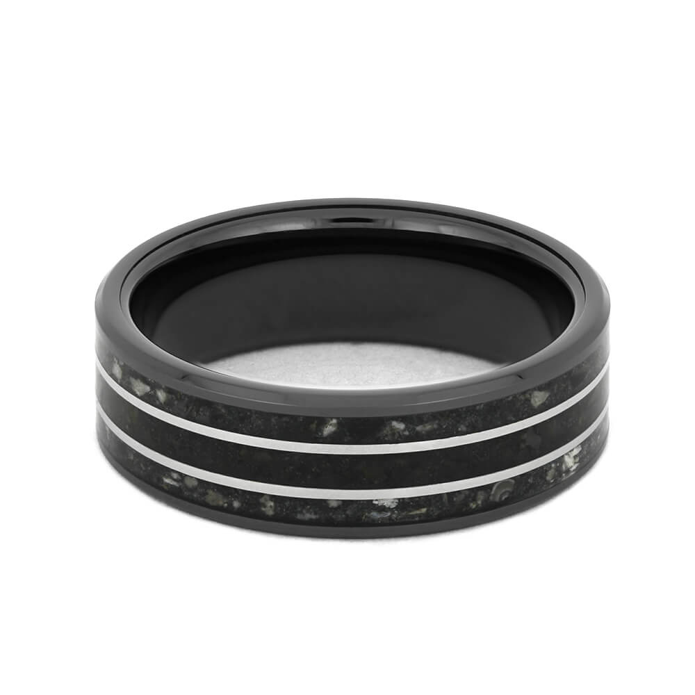 Memorial Ring With Dinosaur Bone in Black Ceramic-4374 - Jewelry by Johan