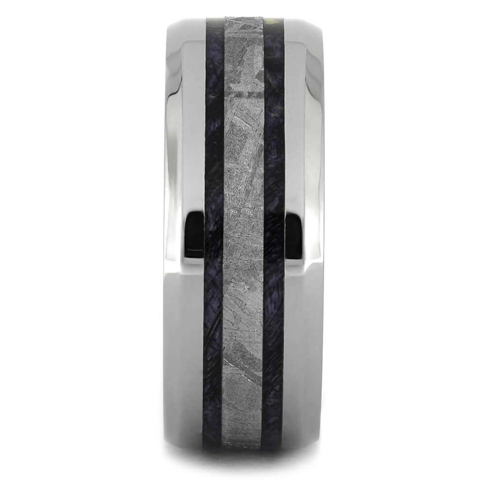 Men's Wedding Band with Gibeon Meteorite and Purple Box Elder Burl Wood-4375 - Jewelry by Johan