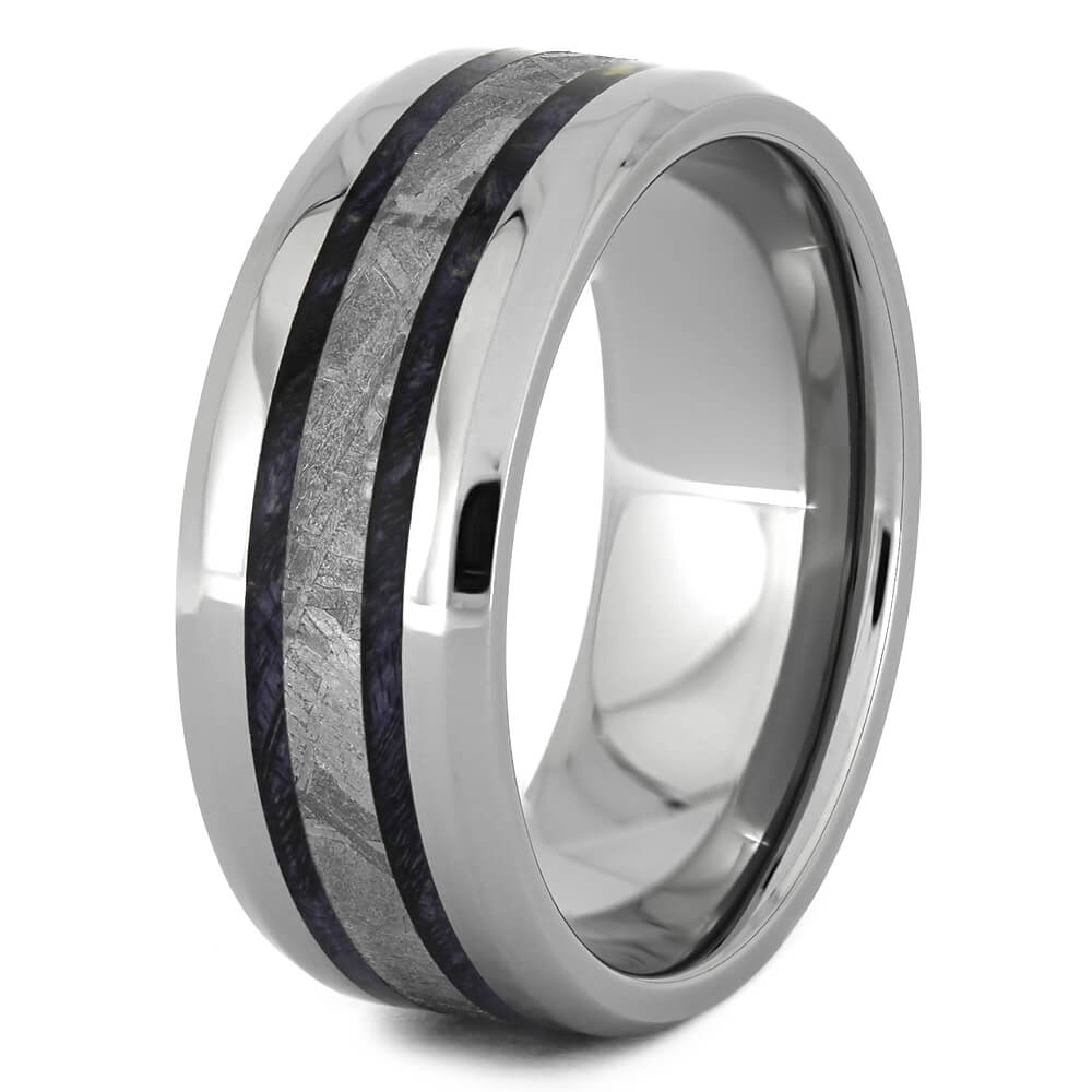 Men's Wedding Band with Gibeon Meteorite and Purple Box Elder Burl Wood-4375 - Jewelry by Johan
