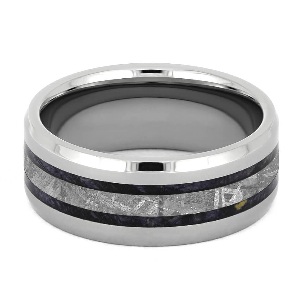 Men's Wedding Band with Gibeon Meteorite and Purple Box Elder Burl Wood-4375 - Jewelry by Johan