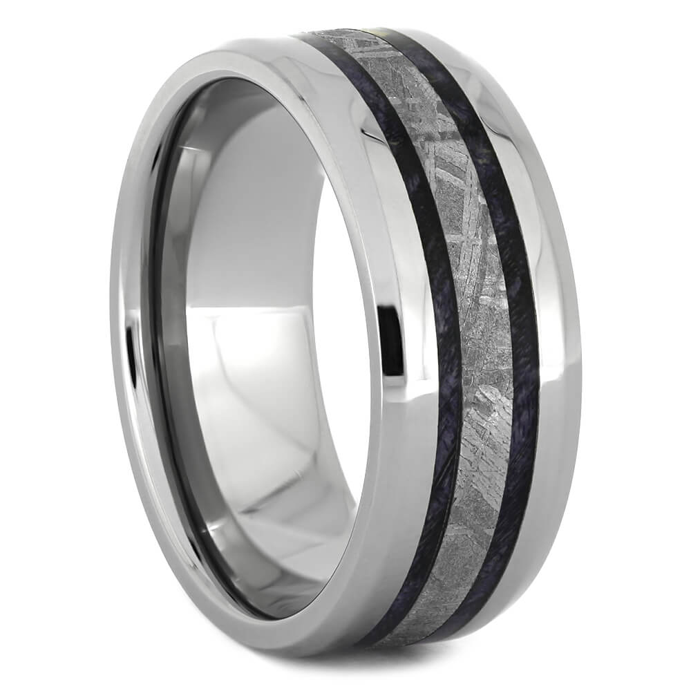 Men's Wedding Band with Gibeon Meteorite and Purple Box Elder Burl Wood-4375 - Jewelry by Johan