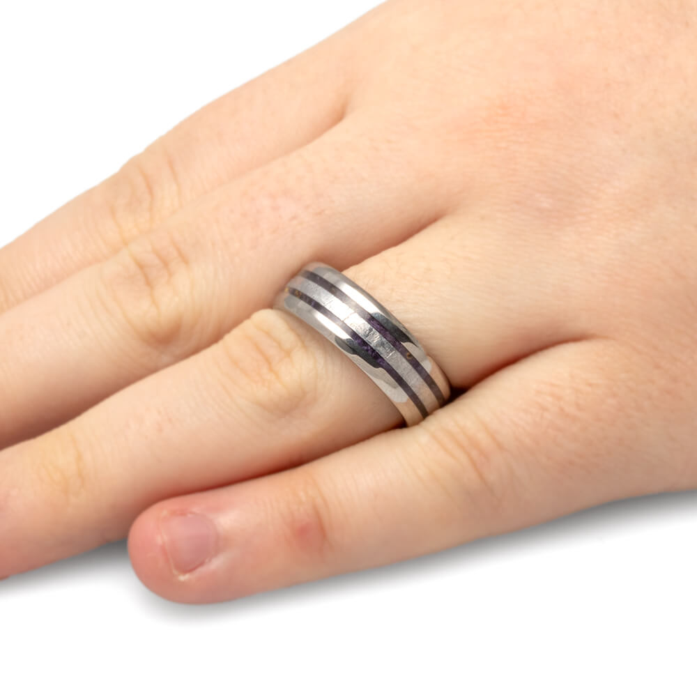 Men's Wedding Band with Gibeon Meteorite and Purple Box Elder Burl Wood-4375 - Jewelry by Johan