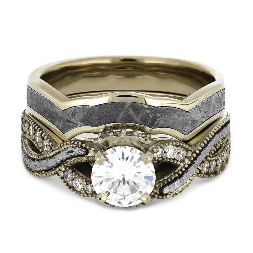 Meteorite Diamond Bridal Set with White Gold and Moissanite