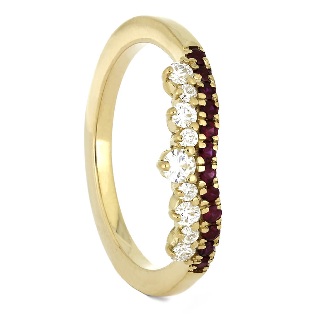 Yellow Gold Shadow Band with Rubies and Moissanites-4378 - Jewelry by Johan