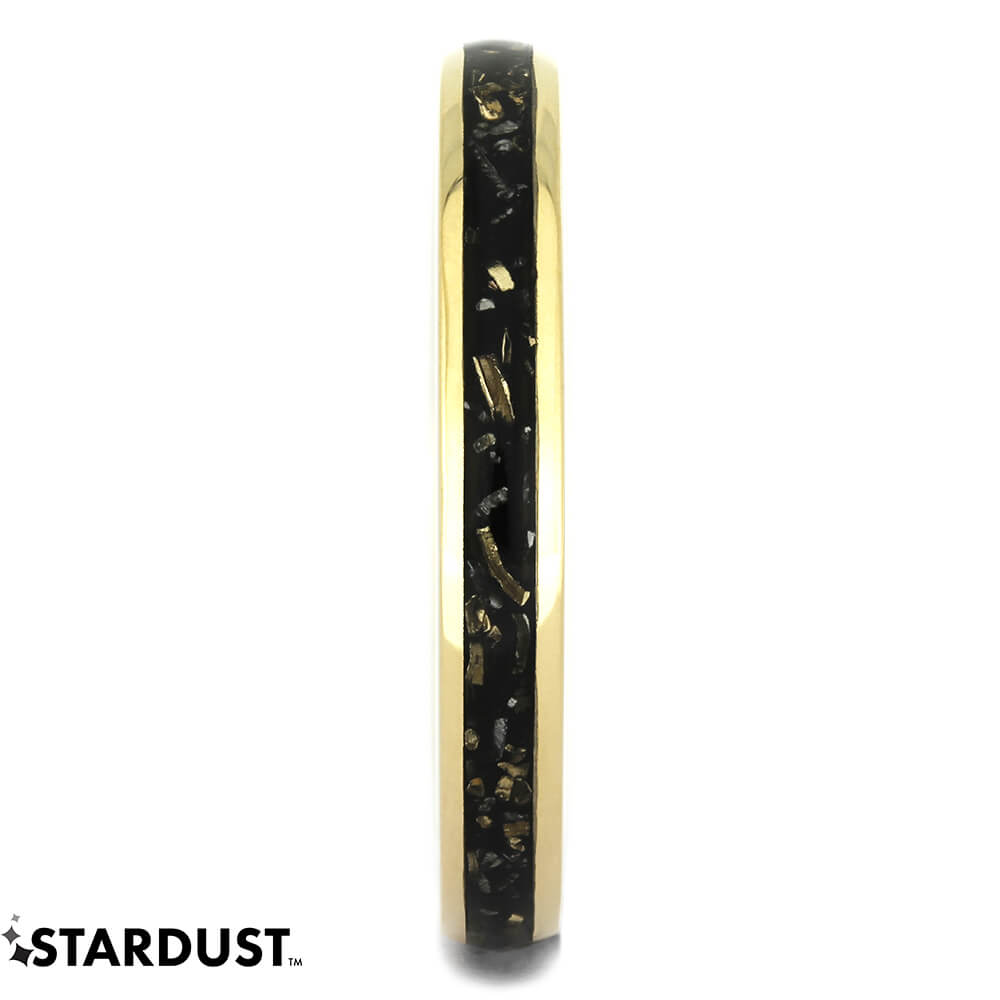 Black Men's Wedding Band With Meteorite