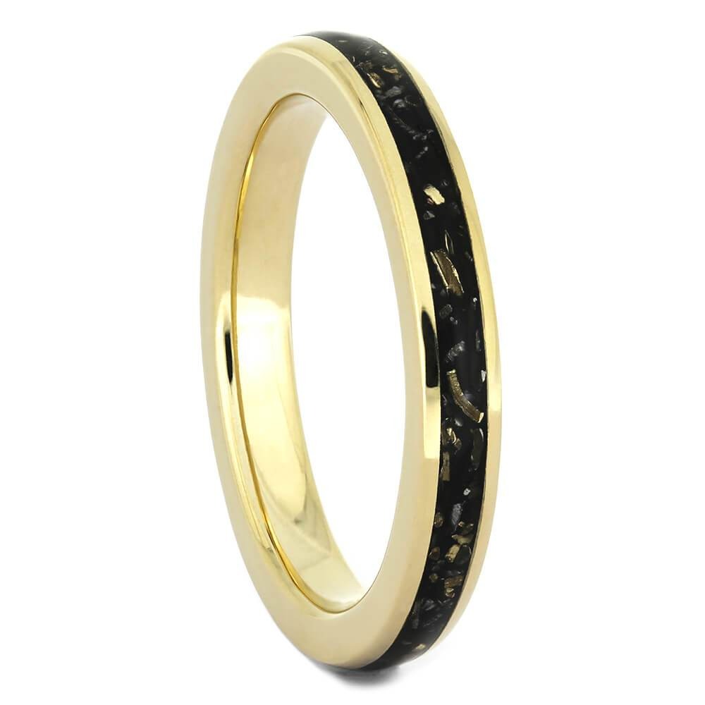 Black Men's Wedding Band With Meteorite