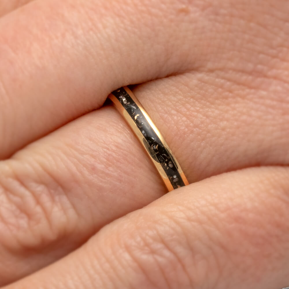 Black Men's Wedding Band With Meteorite