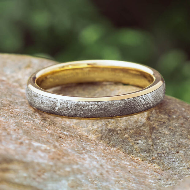 Yellow Gold Women's Wedding Band With Meteorite
