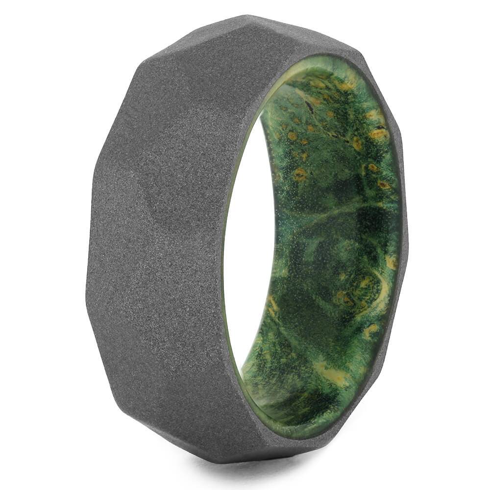 Faceted Men's Wedding Band with Green Box Elder Wood Sleeve-4410 - Jewelry by Johan