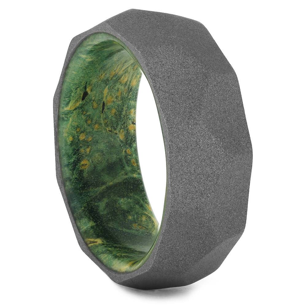 Faceted Men's Wedding Band with Green Box Elder Wood Sleeve-4410 - Jewelry by Johan