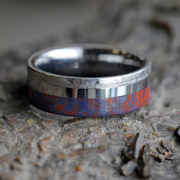 Tungsten Mokume Wedding Band with Meteorite-3407 - Jewelry by Johan