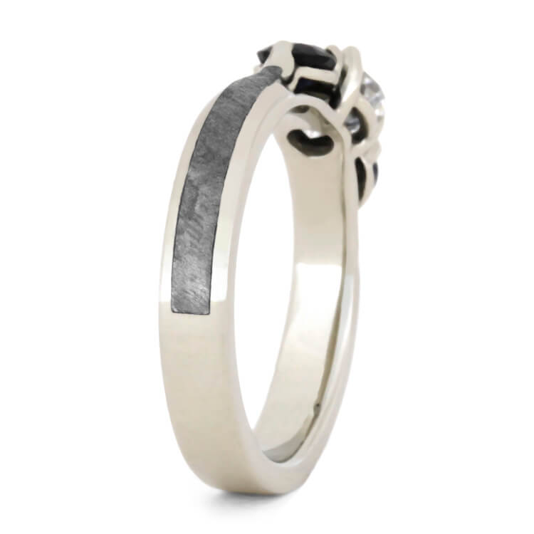 Moissanite Engagement Ring, Three Stone Meteorite Ring in White Gold-2300 - Jewelry by Johan