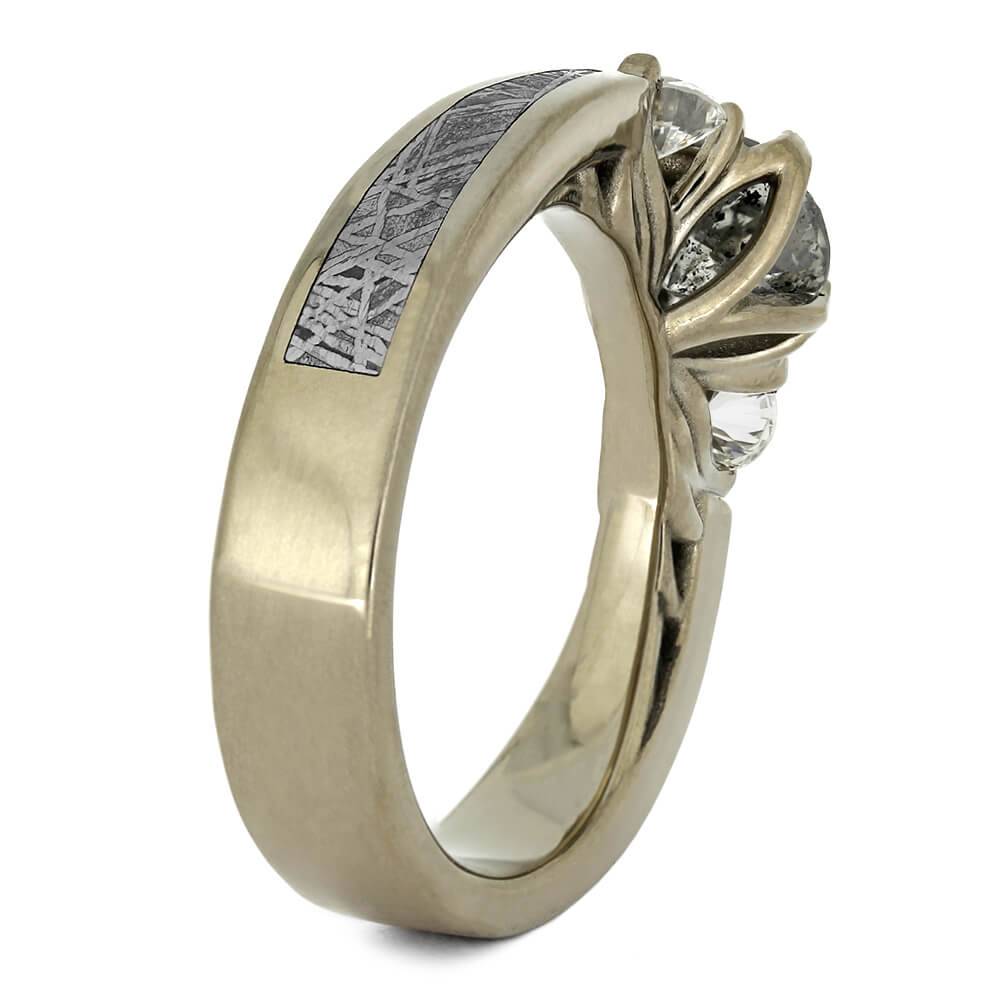 Galaxy Diamond Engagement Ring with Dinosaur Bone and Meteorite-4414 - Jewelry by Johan