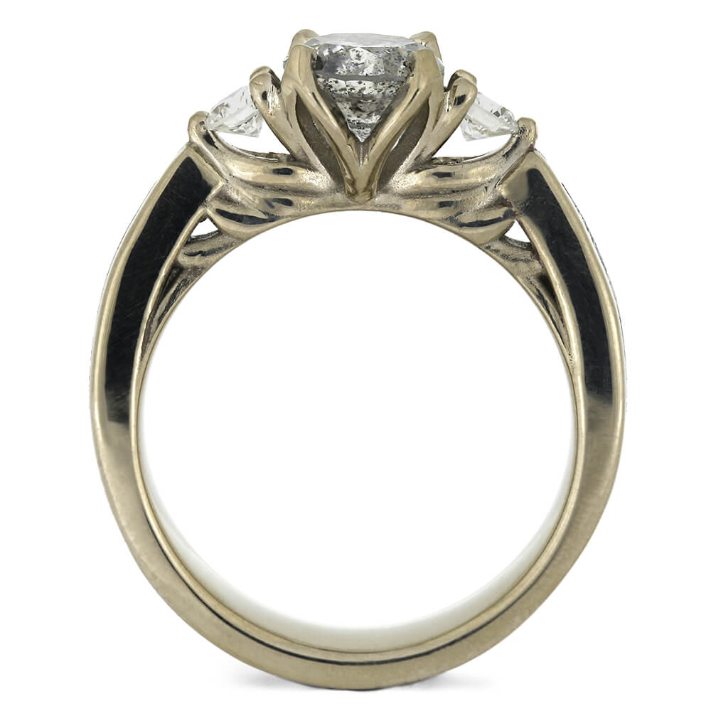 Galaxy Diamond Engagement Ring with Dinosaur Bone and Meteorite-4414 - Jewelry by Johan