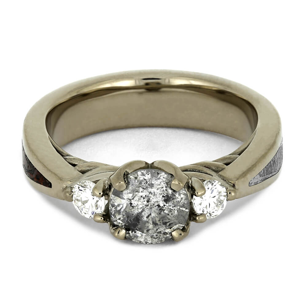 Galaxy Diamond Engagement Ring with Dinosaur Bone and Meteorite-4414 - Jewelry by Johan