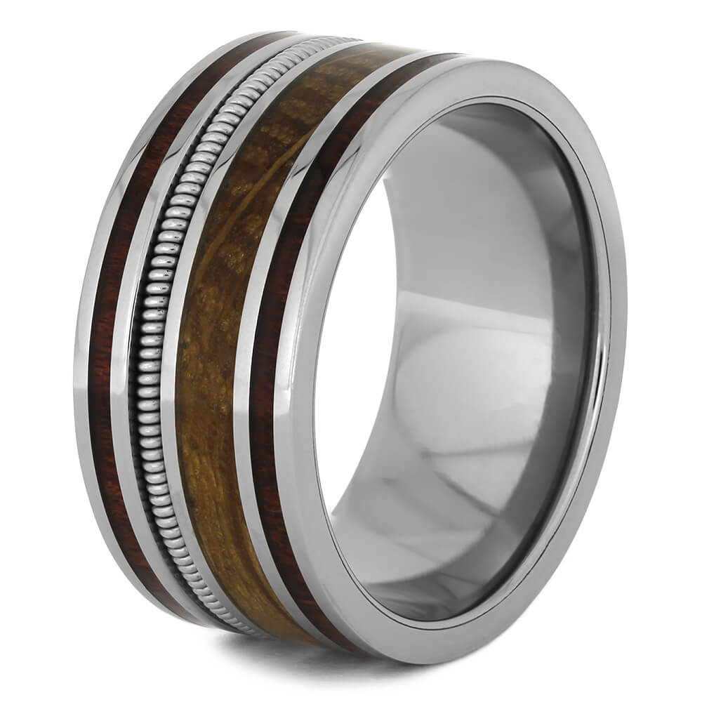 Guitar String Ring with Whiskey Oak and Bloodwood in Titanium-4420 - Jewelry by Johan