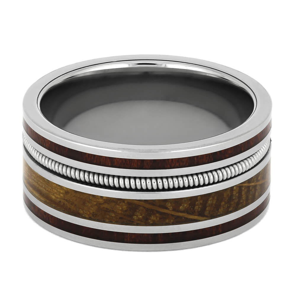 Guitar String Ring with Whiskey Oak and Bloodwood in Titanium-4420 - Jewelry by Johan