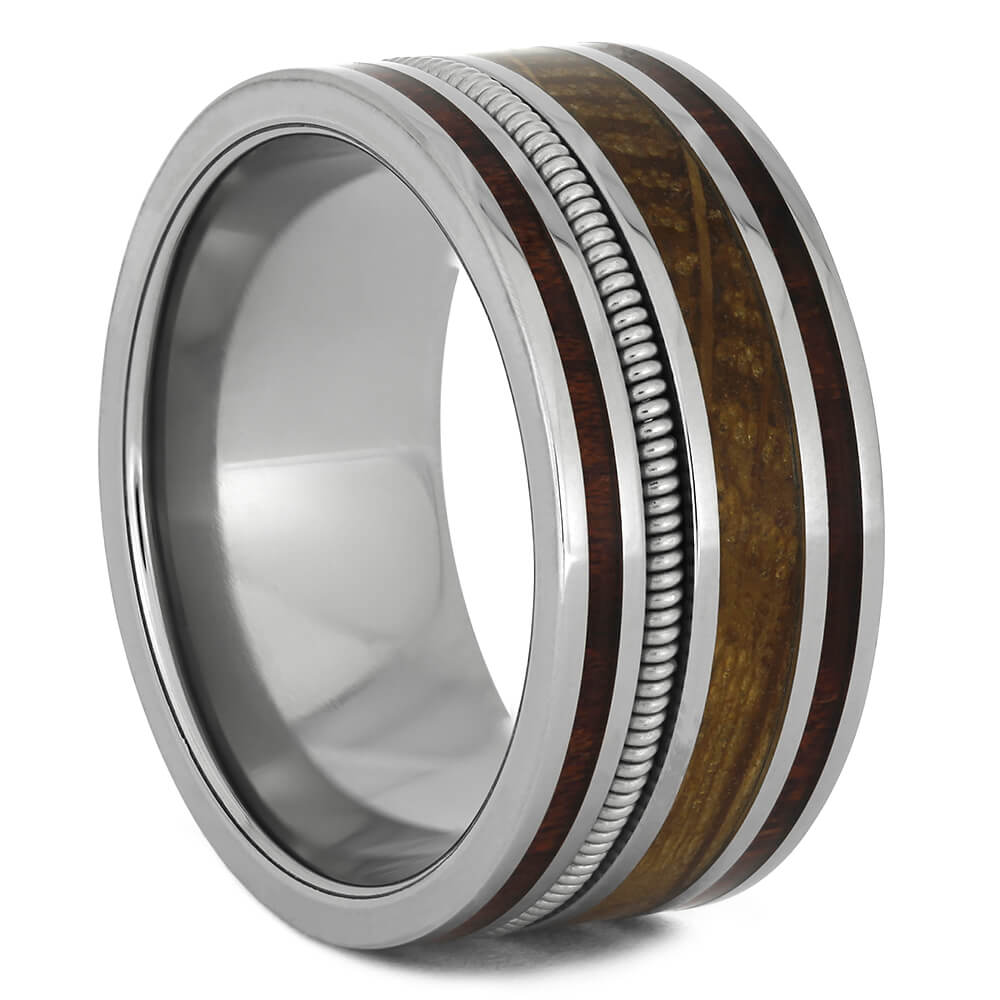 Guitar String Ring with Whiskey Oak and Bloodwood in Titanium-4420 - Jewelry by Johan